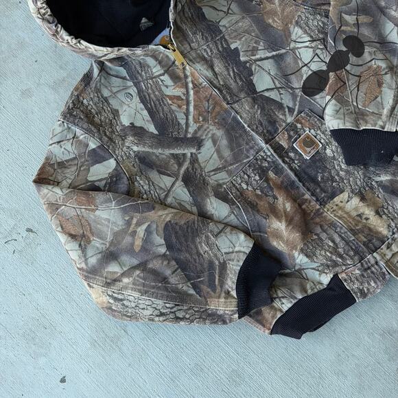 Vintage Y2K Carhartt YOUTH YJ144 CMO camo hooded work wear jacket - Picture 2 of 7